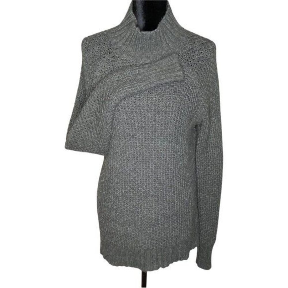 Gray Womens Knit Turtleneck Sweater Long Sleeve Pullover Medium Heavyweight Soft